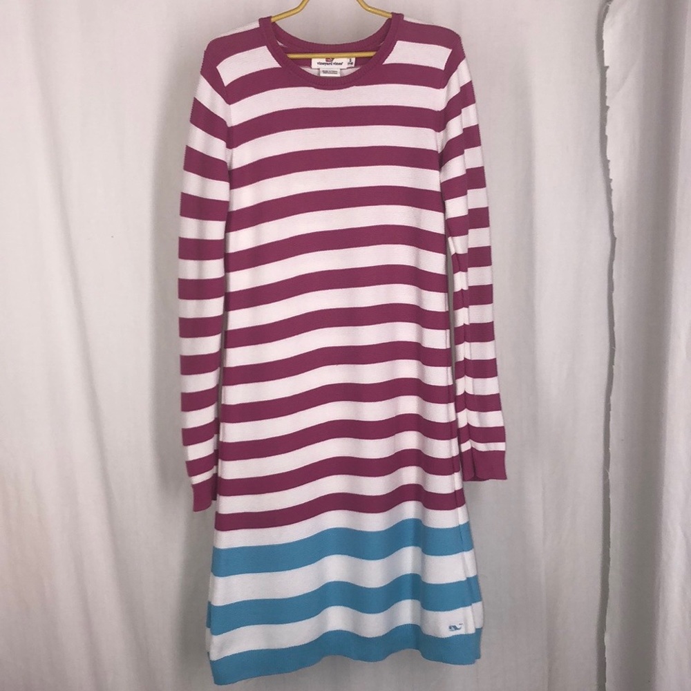 Vineyard Vines S 7-8 Sweater Dress Pink Blue